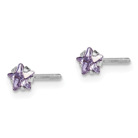 Sterling Silver Madi K RH Plated Purple Star CZ Post Earrings