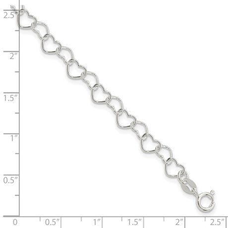 Sterling Silver 7inch Polished Fancy Heart Link Bracelet