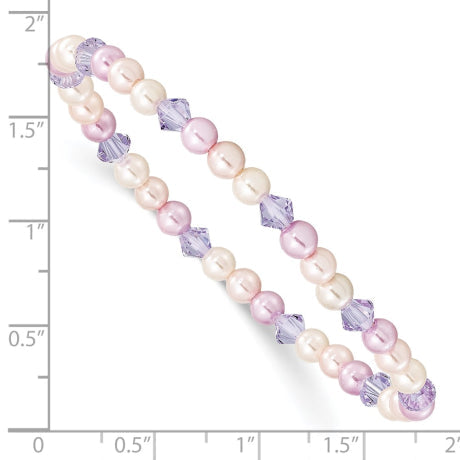 4mm Shell Bead Pink/Purple & Crystal Child Stretch Bracelet