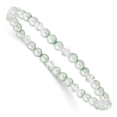 4mm Green Shell Bead & Crystal Child Stretch Bracelet