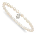 Sterling Silver Heart Freshwater Cultured Pearl 5 inch Stretch Bracelet