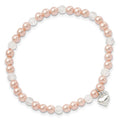 Sterling Silver Heart Pink Shell Bead & Crystal 6 inch Stretch Bracelet