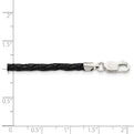 Sterling Silver 3mm Black Leather Braided Necklace