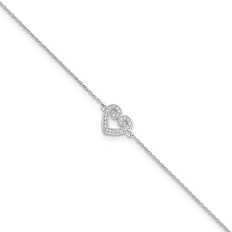 Brilliant Embers Sterling Silver Rhodium-plated 23 Stone 9 inch Micro Pav������ CZ Heart Anklet with 1 Inch Extender