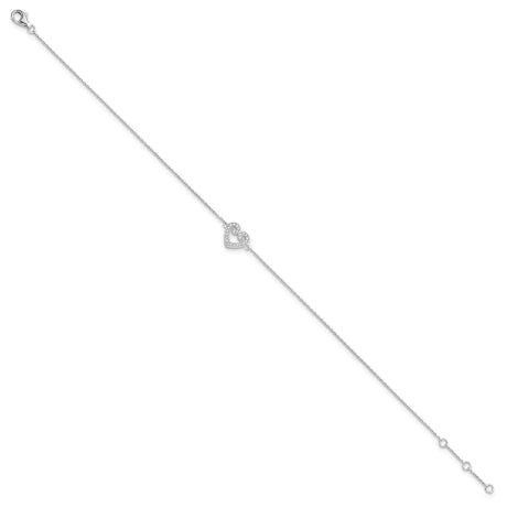 Brilliant Embers Sterling Silver Rhodium-plated 23 Stone 9 inch Micro Pav������ CZ Heart Anklet with 1 Inch Extender