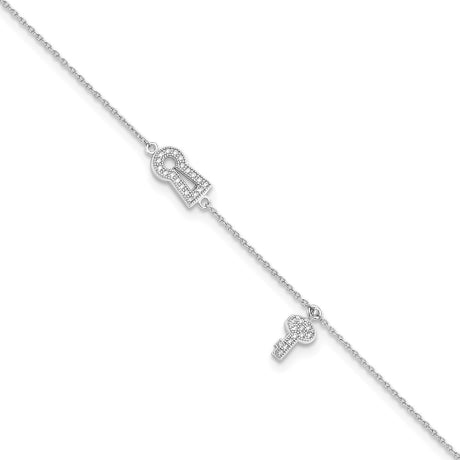 Brilliant Embers Sterling Silver Rhodium-plated 30 Stone 9 inch Micro Pav������ CZ Lock Key Anklet with 1 Inch Extender