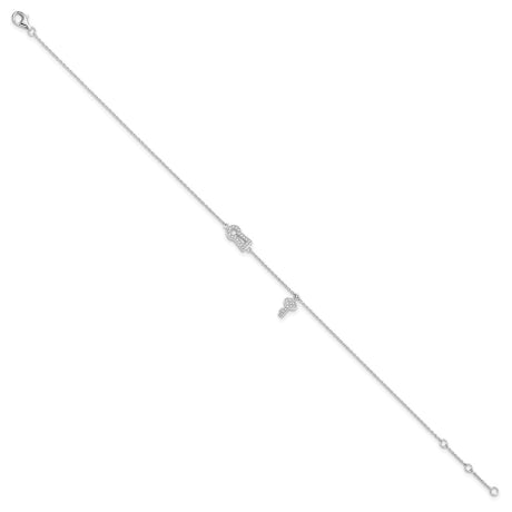 Brilliant Embers Sterling Silver Rhodium-plated 30 Stone 9 inch Micro Pav������ CZ Lock Key Anklet with 1 Inch Extender