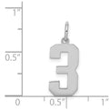 Sterling Silver/Rhodium-plated Polished Number 3 Charm