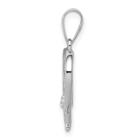 Sterling Silver Rhodium-plated Single CZ Fancy Heart Pendant