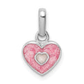 Sterling Silver RH Plated Child's Pink Glittered Enamel Heart Pendant