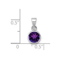 Sterling Silver Rhodium-plated Polished Amethyst Round Pendant