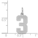 Sterling Silver/Rhodium-plated Satin Number 3 Charm