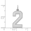 Sterling Silver/Rhodium-plated Satin Number 2 Charm