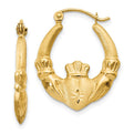 14k Polished and Satin Claddagh Hoop Earrings