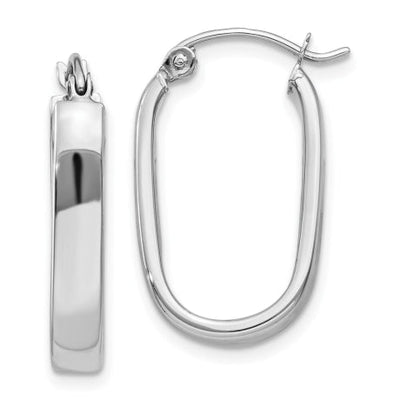 14k White Gold Polished Oval Tube Hoop Earrings