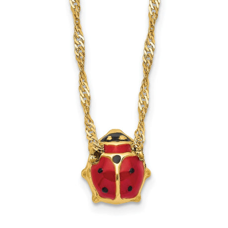 14k Enameled Ladybug 17in with 1in ext. Necklace