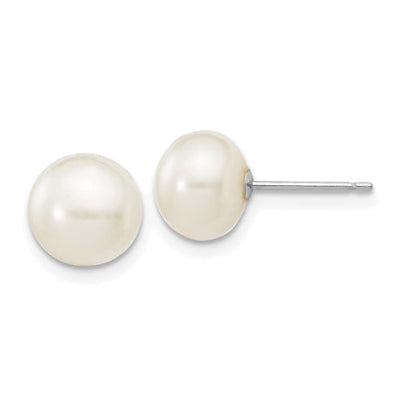 14k WG 7-8mm White Button FW Cultured Pearl Stud Post Earrings