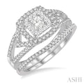 3/4 Ctw Round Cut Diamond Lovebright Bridal Set with 5/8 Ctw Engagement Ring and 1/10 Ctw Wedding Band in 14K White Gold