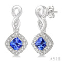 4x4 MM Cushion Cut Tanzanite and 1/5 Ctw Round Cut Diamond Earrings in 10K White Gold