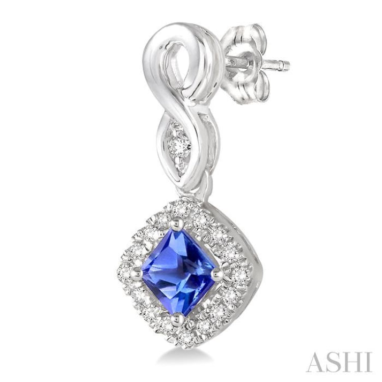 4x4 MM Cushion Cut Tanzanite and 1/5 Ctw Round Cut Diamond Earrings in 10K White Gold