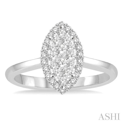 1/2 Ctw Marquise Shape Diamond Lovebright Ring in 14K White Gold