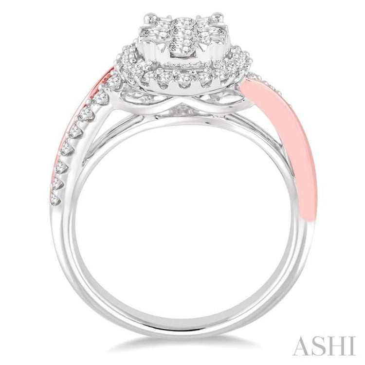 7/8 Ctw Diamond Lovebright Ring in 14K White and Rose Gold
