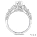 7/8 Ctw Oval Shape Baguette and Round Cut Diamond Semi-Mount Engagement Ring in 14K White Gold