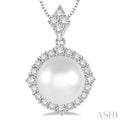 10x10MM Cultured Pearl and 1/2 Ctw Round Cut Diamond Pendant in 14K White Gold with chain