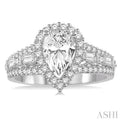 7/8 Ctw Diamond Pear Halo Semi-Mount Engagement Ring in 14K White Gold