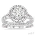 7/8 Ctw Diamond Lovebright Double Halo Wedding Set with 3/4 Ctw Engagement Ring and 1/10 Ctw Wedding Band in 14K White Gold