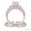 1 1/3 Ctw Diamond Lovebright Wedding Set with 1 Ctw Engagement Ring in White & Rose Gold and 1/3 Ctw Wedding Band in White and Rose Gold in 14K