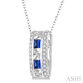 3x3 MM Princess Cut Sapphire and 1/5 Ctw Round Cut Diamond Pendant in 14K White Gold with Chain