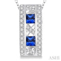 3x3 MM Princess Cut Sapphire and 1/5 Ctw Round Cut Diamond Pendant in 14K White Gold with Chain
