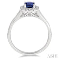 7x5 MM Oval Shape Sapphire and 1/6 Ctw Round Cut Diamond Ring in 14K White Gold
