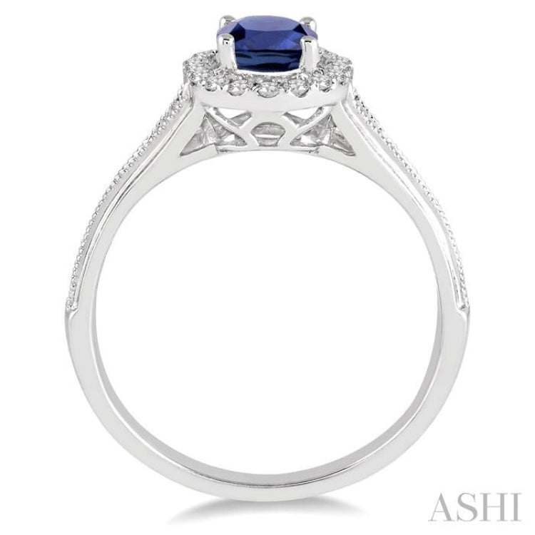 7x5 MM Oval Shape Sapphire and 1/6 Ctw Round Cut Diamond Ring in 14K White Gold