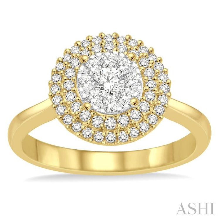1/2 Ctw Diamond Lovebright Double Halo Ring in 14K Yellow and White Gold