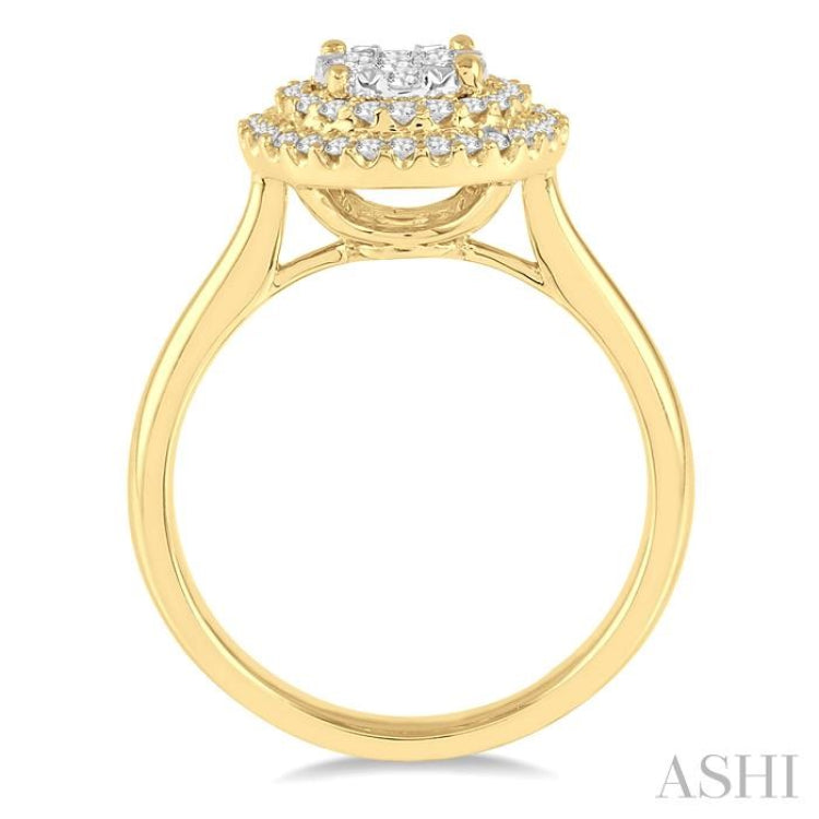 1/2 Ctw Diamond Lovebright Double Halo Ring in 14K Yellow and White Gold