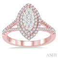3/4 Ctw Marquise Shape Lovebright Diamond Ring in 14K Rose and White Gold