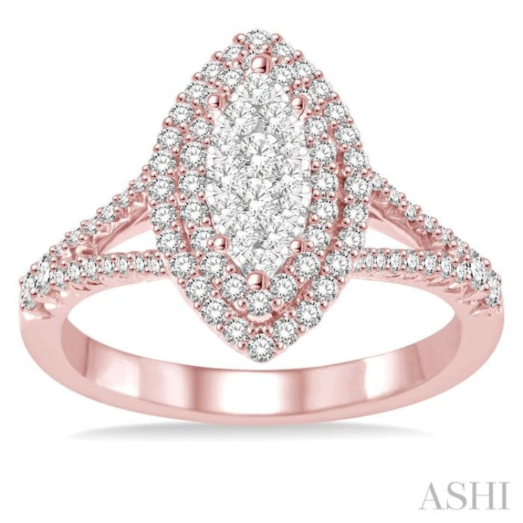 3/4 Ctw Marquise Shape Lovebright Diamond Ring in 14K Rose and White Gold