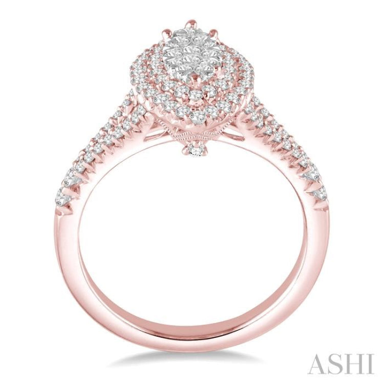 3/4 Ctw Marquise Shape Lovebright Diamond Ring in 14K Rose and White Gold