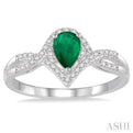 6x4 MM Emerald and 1/6 Ctw Round Cut Diamond Ring in 14K White Gold