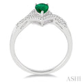 6x4 MM Emerald and 1/6 Ctw Round Cut Diamond Ring in 14K White Gold