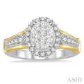 5/8 Ctw Round Cut Diamond Oval shape Lovebright Ring in 14K White and Yellow Gold