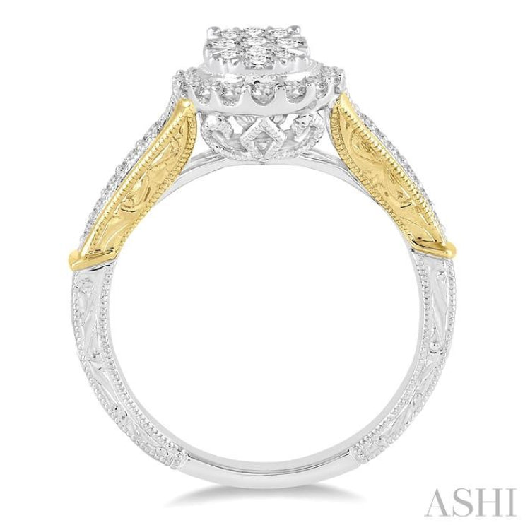 5/8 Ctw Round Cut Diamond Oval shape Lovebright Ring in 14K White and Yellow Gold