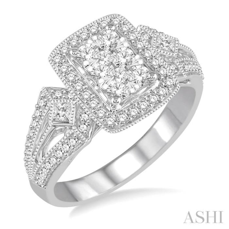 3/4 Ctw Diamond Octagon Shape Lovebright Ring in 14K White Gold