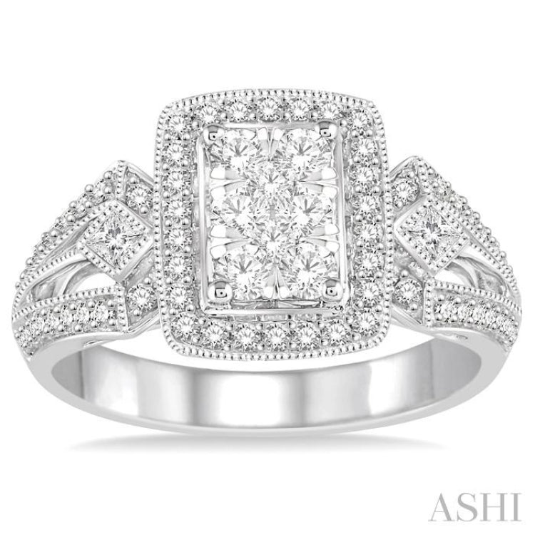 3/4 Ctw Diamond Octagon Shape Lovebright Ring in 14K White Gold
