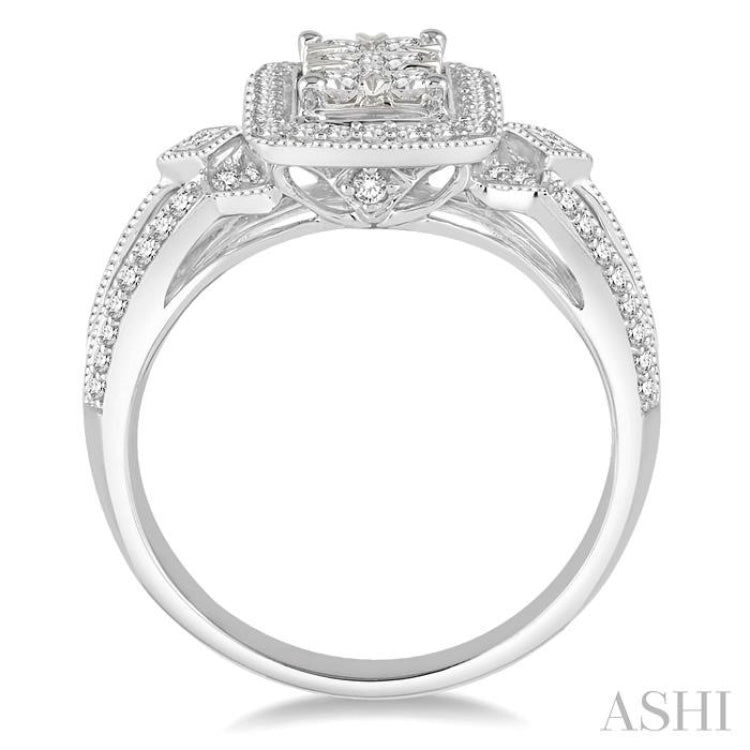3/4 Ctw Diamond Octagon Shape Lovebright Ring in 14K White Gold