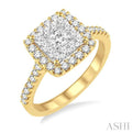 1 Ctw Square Shape Diamond Lovebright Ring in 14K Yellow and White Gold