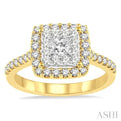 1 Ctw Square Shape Diamond Lovebright Ring in 14K Yellow and White Gold