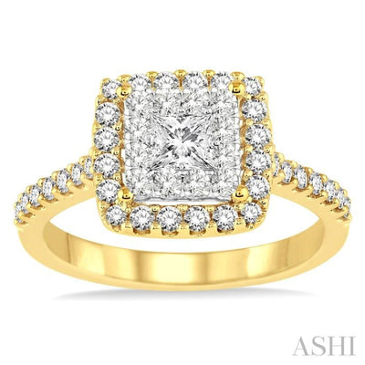 1 Ctw Square Shape Diamond Lovebright Ring in 14K Yellow and White Gold